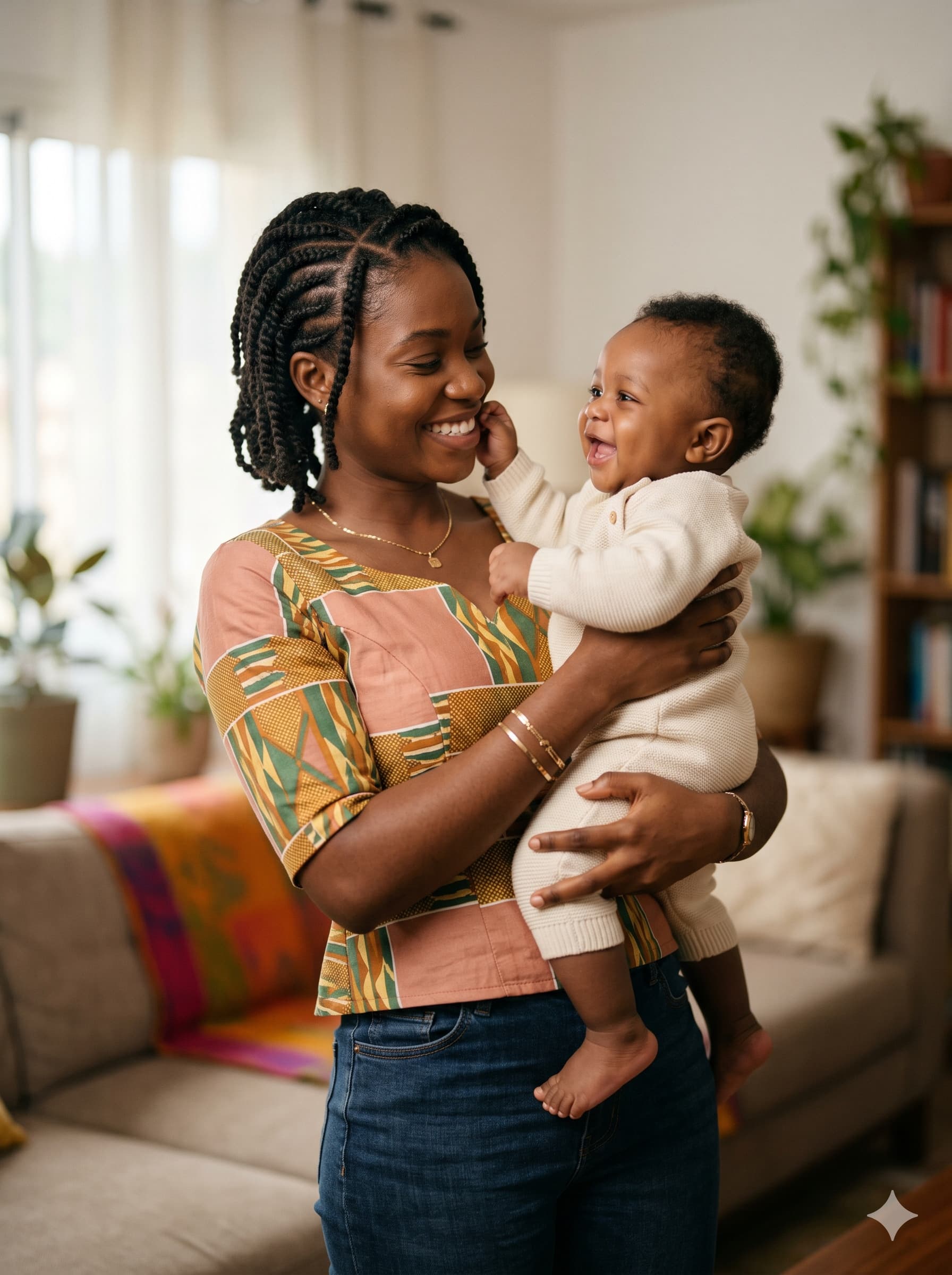 Nounou ivoirienne tenant un bébé